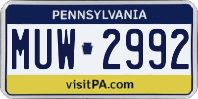 PA license plate MUW2992