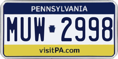 PA license plate MUW2998