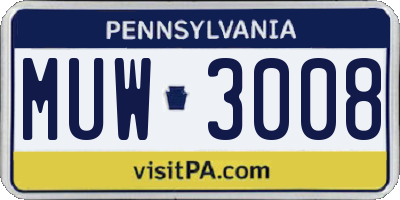 PA license plate MUW3008