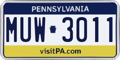 PA license plate MUW3011