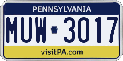 PA license plate MUW3017