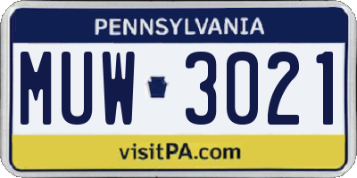 PA license plate MUW3021