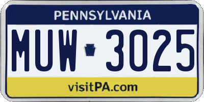 PA license plate MUW3025