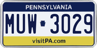 PA license plate MUW3029