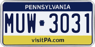 PA license plate MUW3031