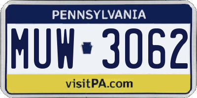 PA license plate MUW3062