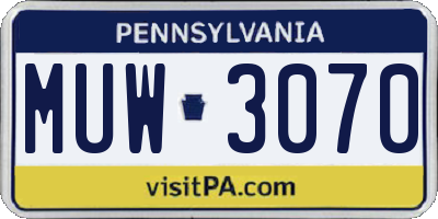 PA license plate MUW3070