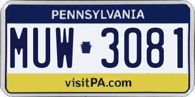 PA license plate MUW3081