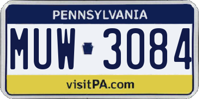 PA license plate MUW3084