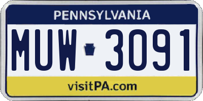 PA license plate MUW3091