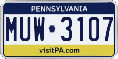 PA license plate MUW3107