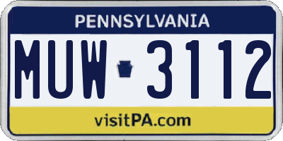 PA license plate MUW3112