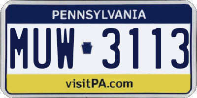 PA license plate MUW3113