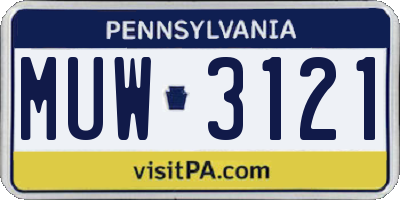 PA license plate MUW3121
