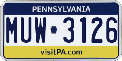 PA license plate MUW3126