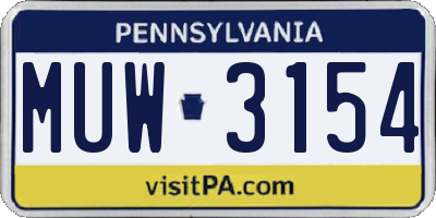 PA license plate MUW3154