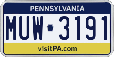 PA license plate MUW3191
