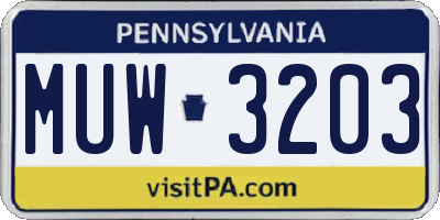 PA license plate MUW3203