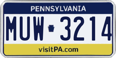 PA license plate MUW3214
