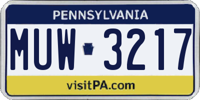 PA license plate MUW3217