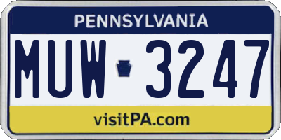 PA license plate MUW3247