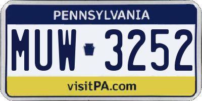 PA license plate MUW3252