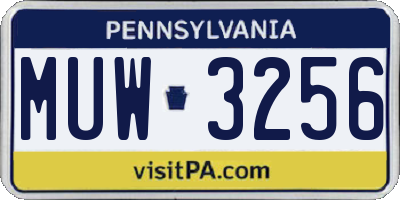 PA license plate MUW3256