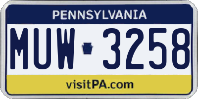 PA license plate MUW3258