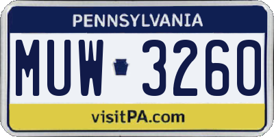 PA license plate MUW3260