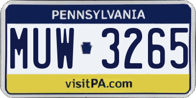 PA license plate MUW3265