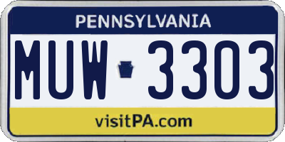 PA license plate MUW3303