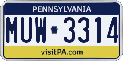 PA license plate MUW3314
