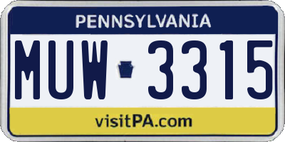 PA license plate MUW3315