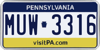 PA license plate MUW3316