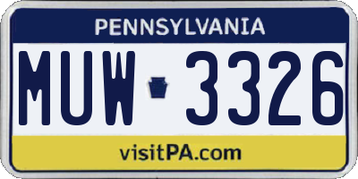 PA license plate MUW3326