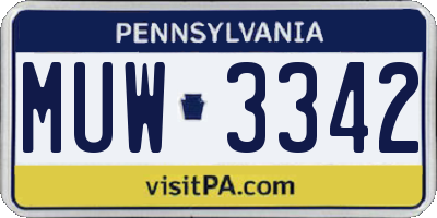 PA license plate MUW3342