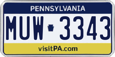 PA license plate MUW3343