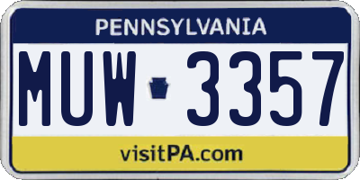 PA license plate MUW3357