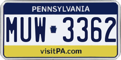 PA license plate MUW3362