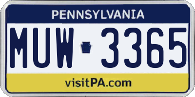 PA license plate MUW3365
