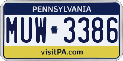 PA license plate MUW3386