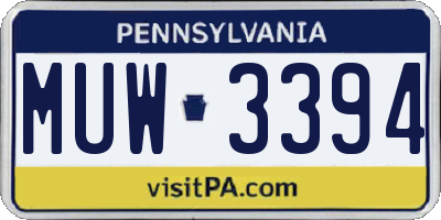 PA license plate MUW3394
