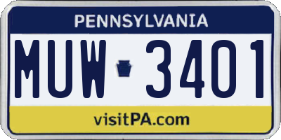 PA license plate MUW3401