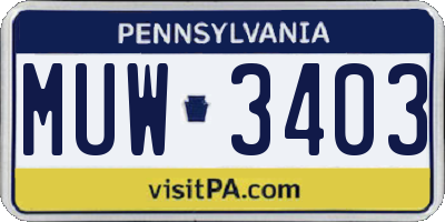 PA license plate MUW3403