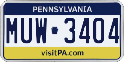 PA license plate MUW3404