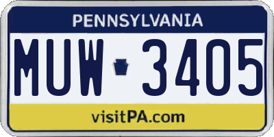 PA license plate MUW3405