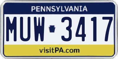 PA license plate MUW3417