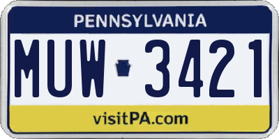 PA license plate MUW3421