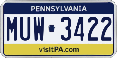 PA license plate MUW3422