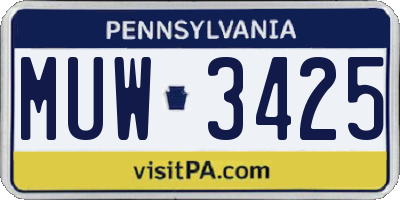 PA license plate MUW3425